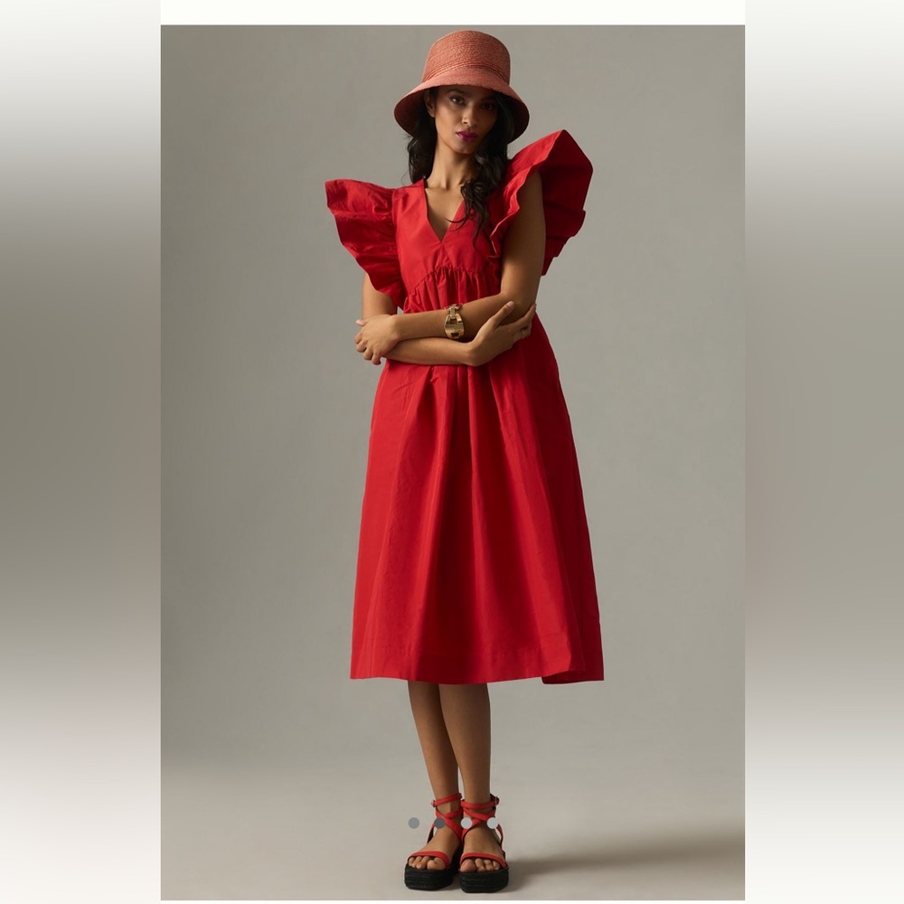 By Anthropologie Volume-Sleeve Babydoll Dress Size XS Worn once RED